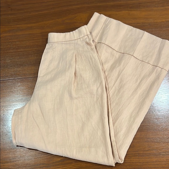 United Colors Of Benetton Cream Linen Wide Leg Pants - Picture 3 of 3